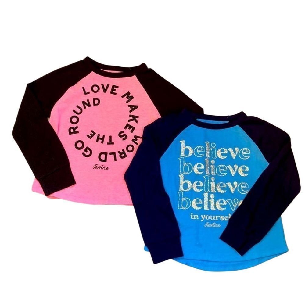 Girls Justice Long Sleeve Cotton Lightweight Shirts 2-Pack Size XS 5/6